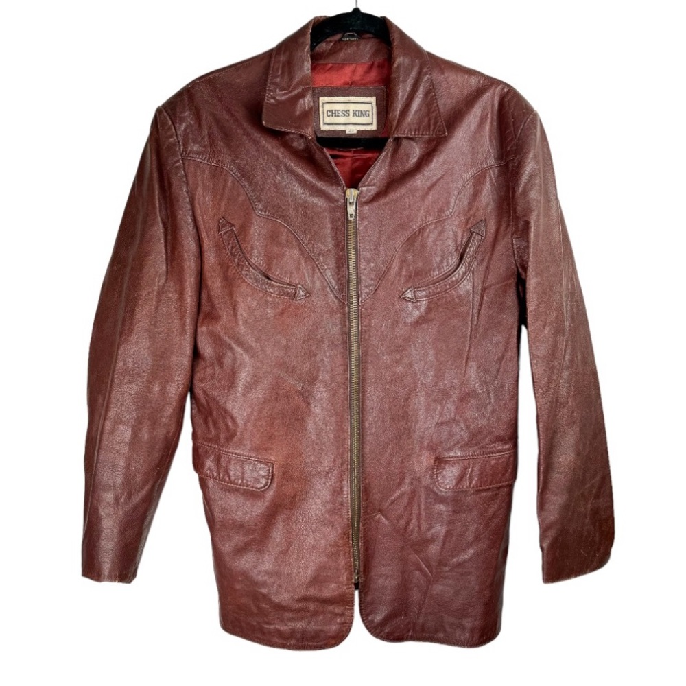 Vtg Chess King Mens Leather Jacket Sz 42 Brown Western Zip
